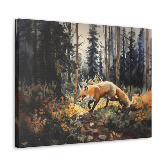 Fox Forest Autumn Wildflowers Watercolor Woodland Wildlife Nature Poster