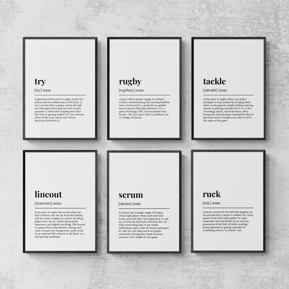Rugby Six Piece Set Scrum Tackle Ruck Definition Typography Poster