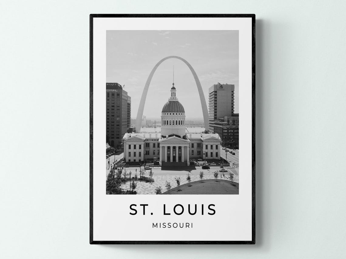 St Louis Gateway Arch Missouri Monochrome City Skyline Travel Poster