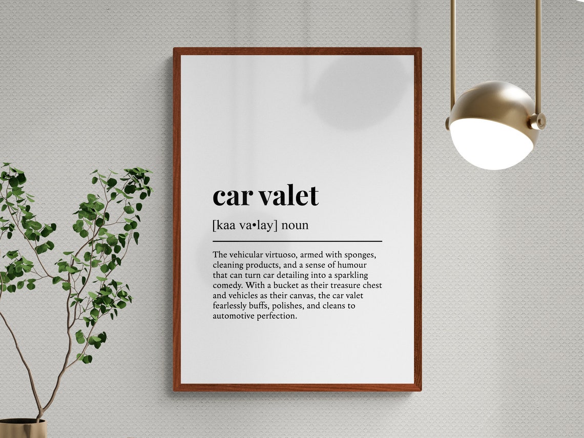 Car Valet Funny Dictionary Definition Black White Automotive Wall Art - Image 3