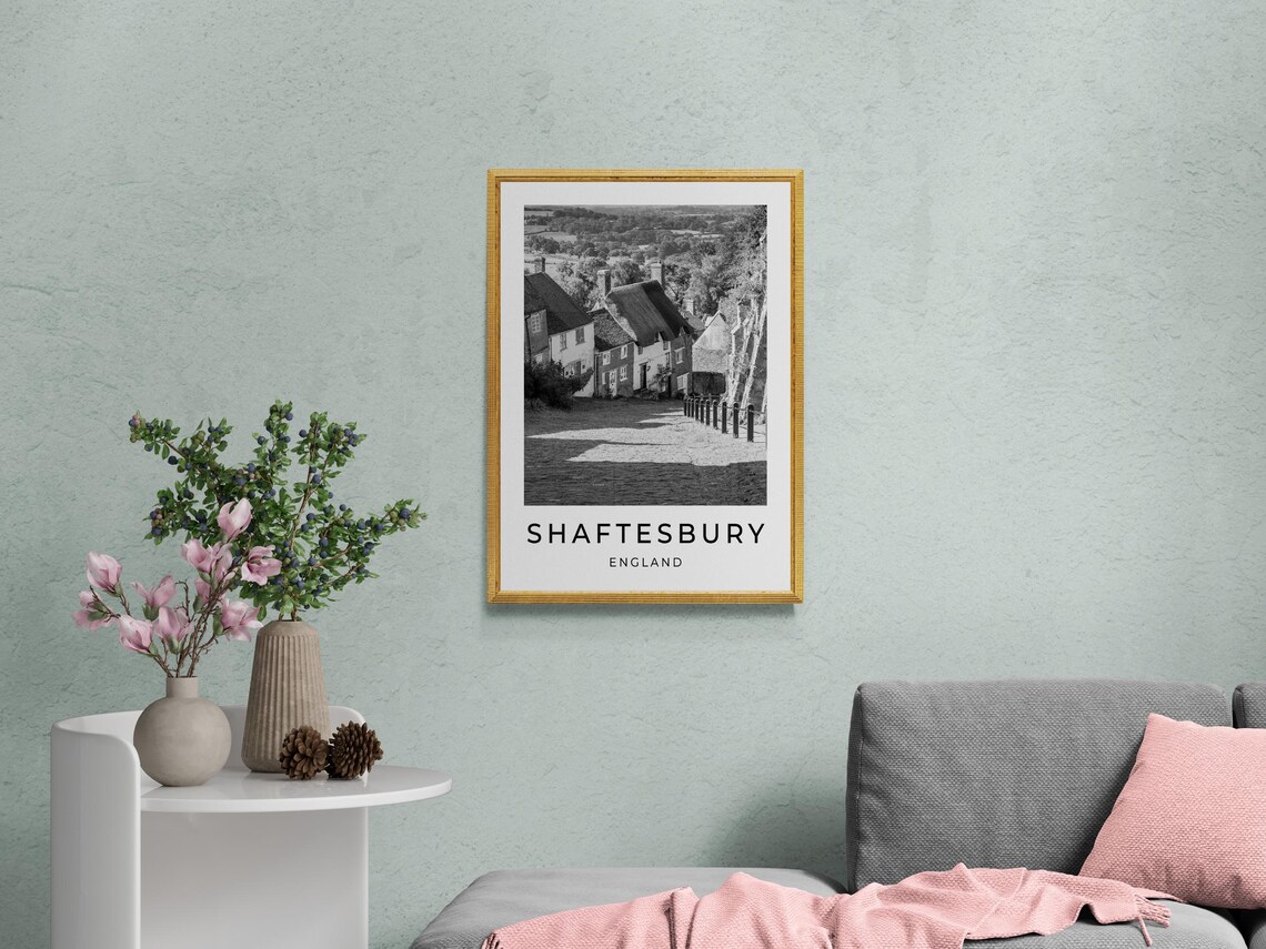 Shaftesbury England Gold Hill Cobbled Street Thatched Cottages Poster - Image 2