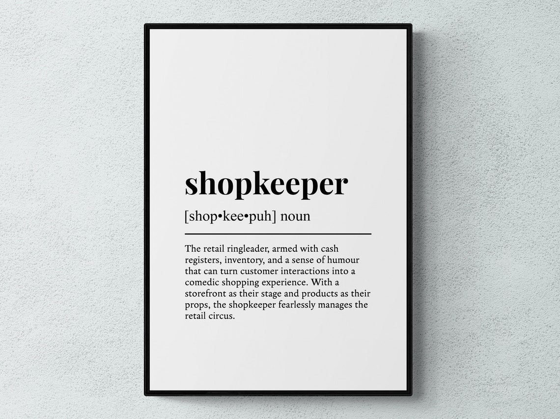 Shopkeeper Funny Definition Dictionary Art Humorous Job Quote Wall Art
