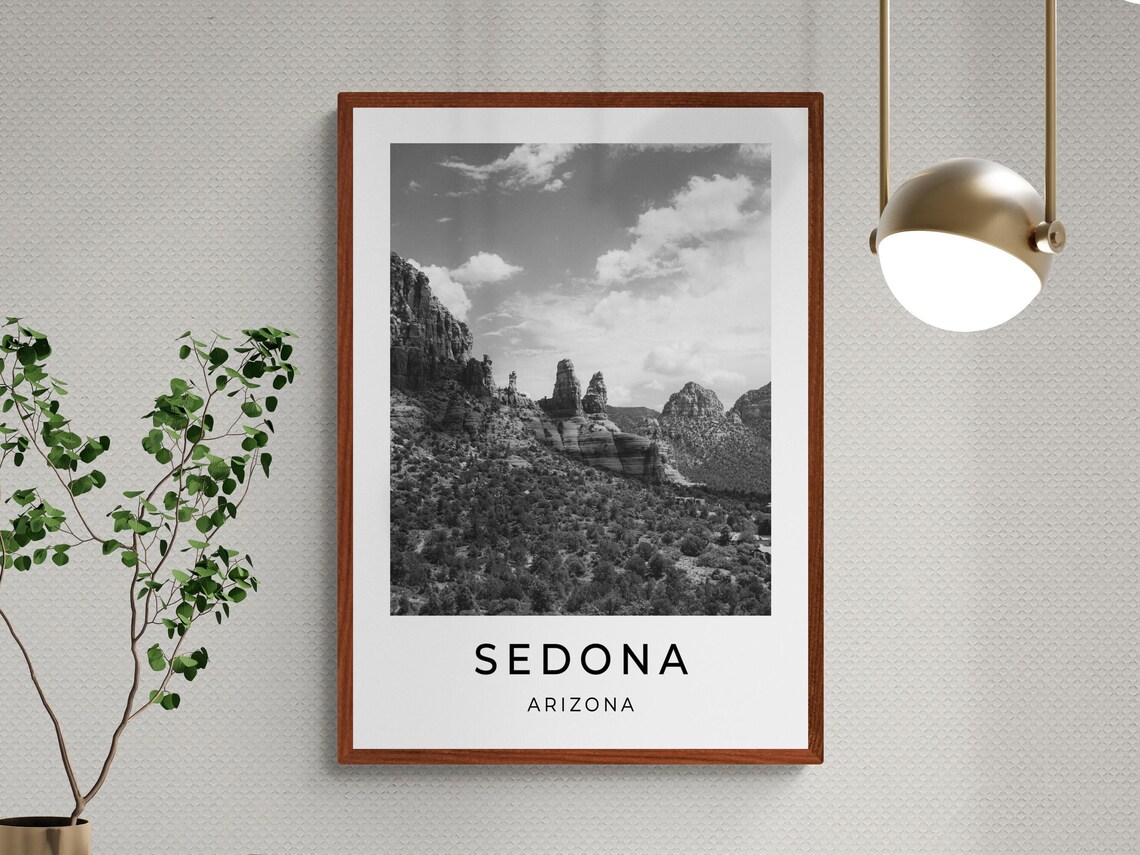 Sedona Arizona Desert Red Rock Formations Black White Photo Poster - Image 3
