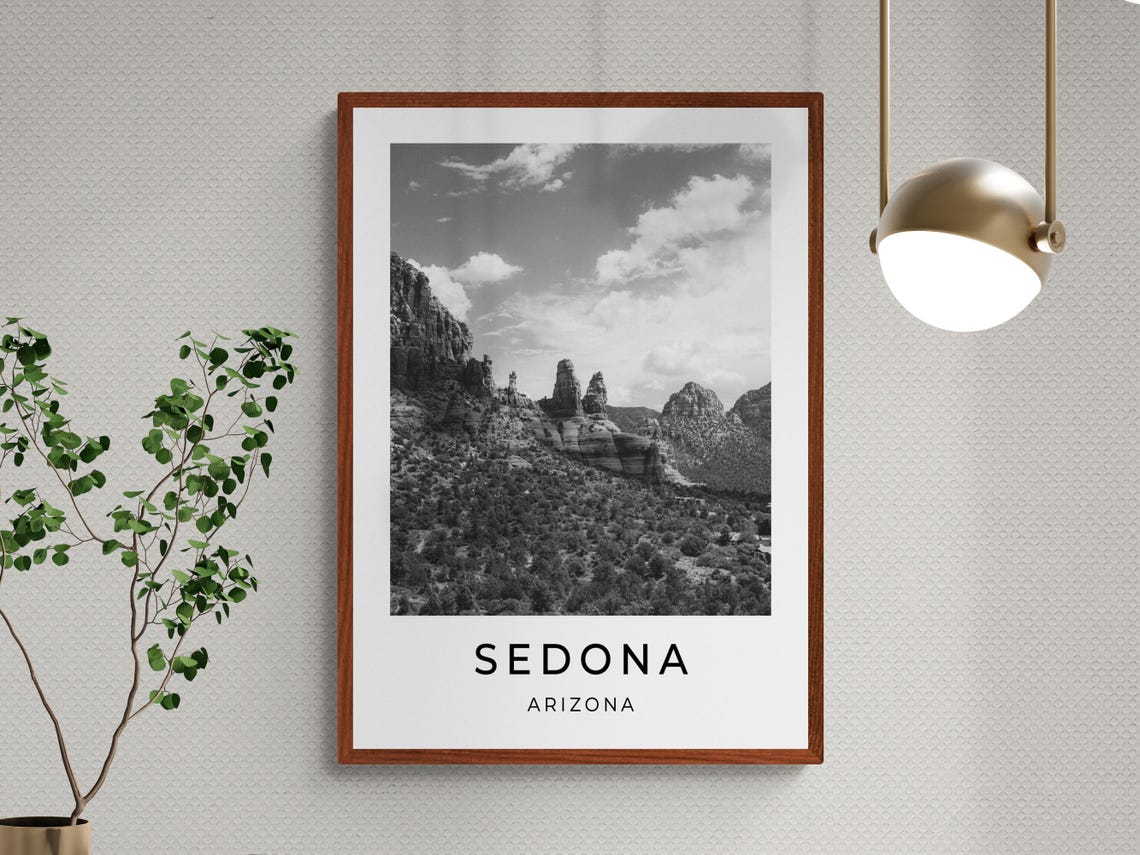 Sedona Arizona Red Rock Desert Formations Black White Poster - Image 3