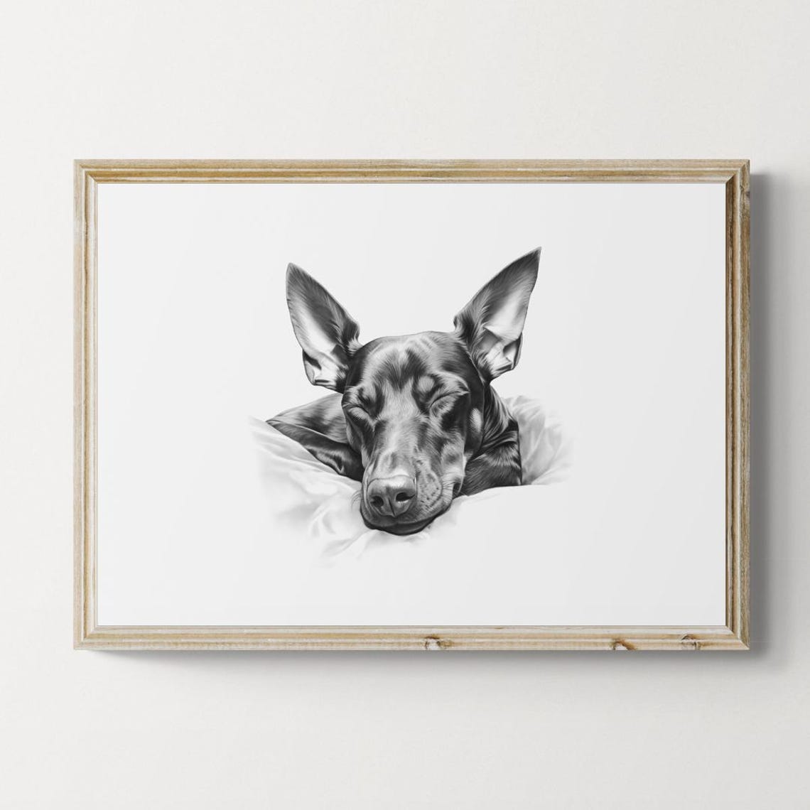 Dobermann Sleeping Vintage Pencil Sketch Dog Breed Monochrome Wall Art