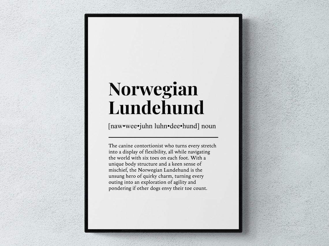 Quirky Norwegian Lundehund Dog Dictionary Definition Gift Poster