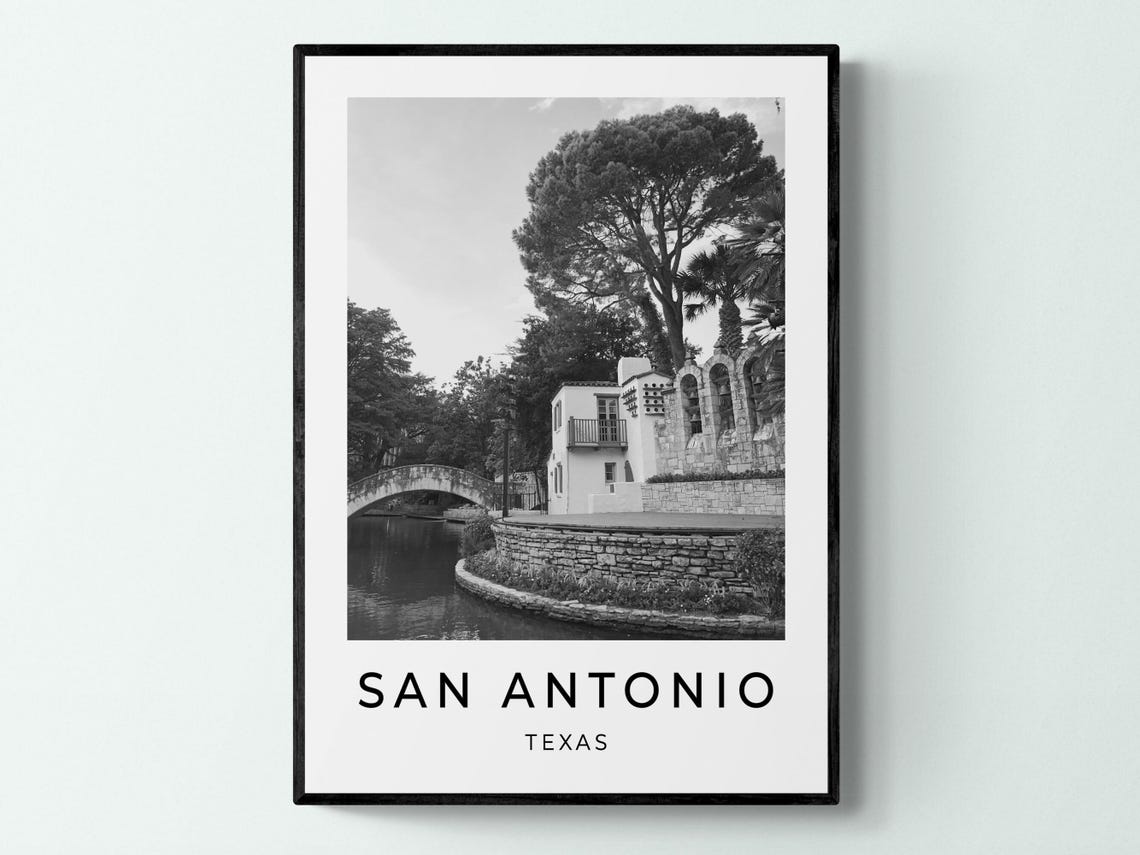San Antonio Texas River Walk Bridge Black And White Monochrome Poster
