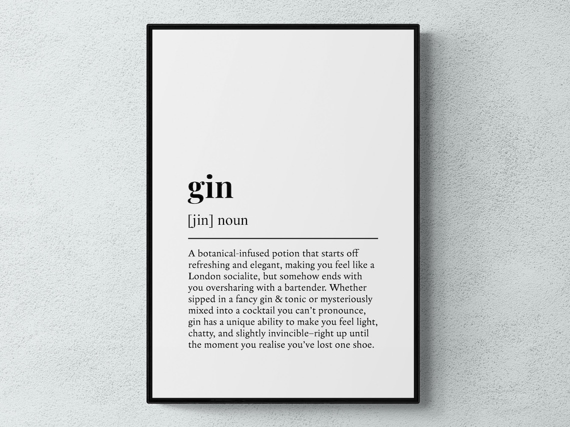Gin Noun Dictionary Definition Gin And Tonic Lover Funny Bar Poster