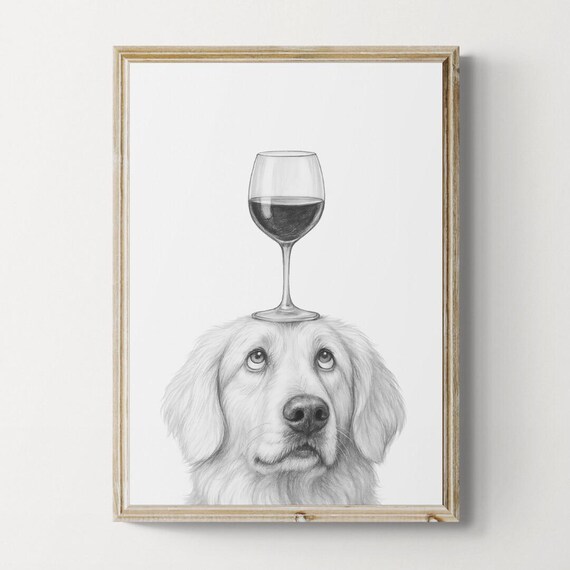 Great Pyrenees Dog Art Print Funny And Wine Drawing Lover Wall Decor Lovers Gifts
