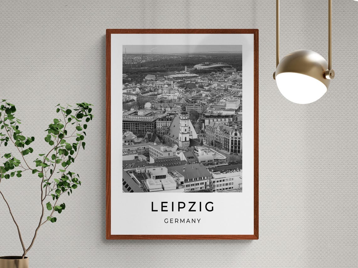 Leipzig Germany Aerial Old Town Cityscape Monochrome Travel Poster - Image 3