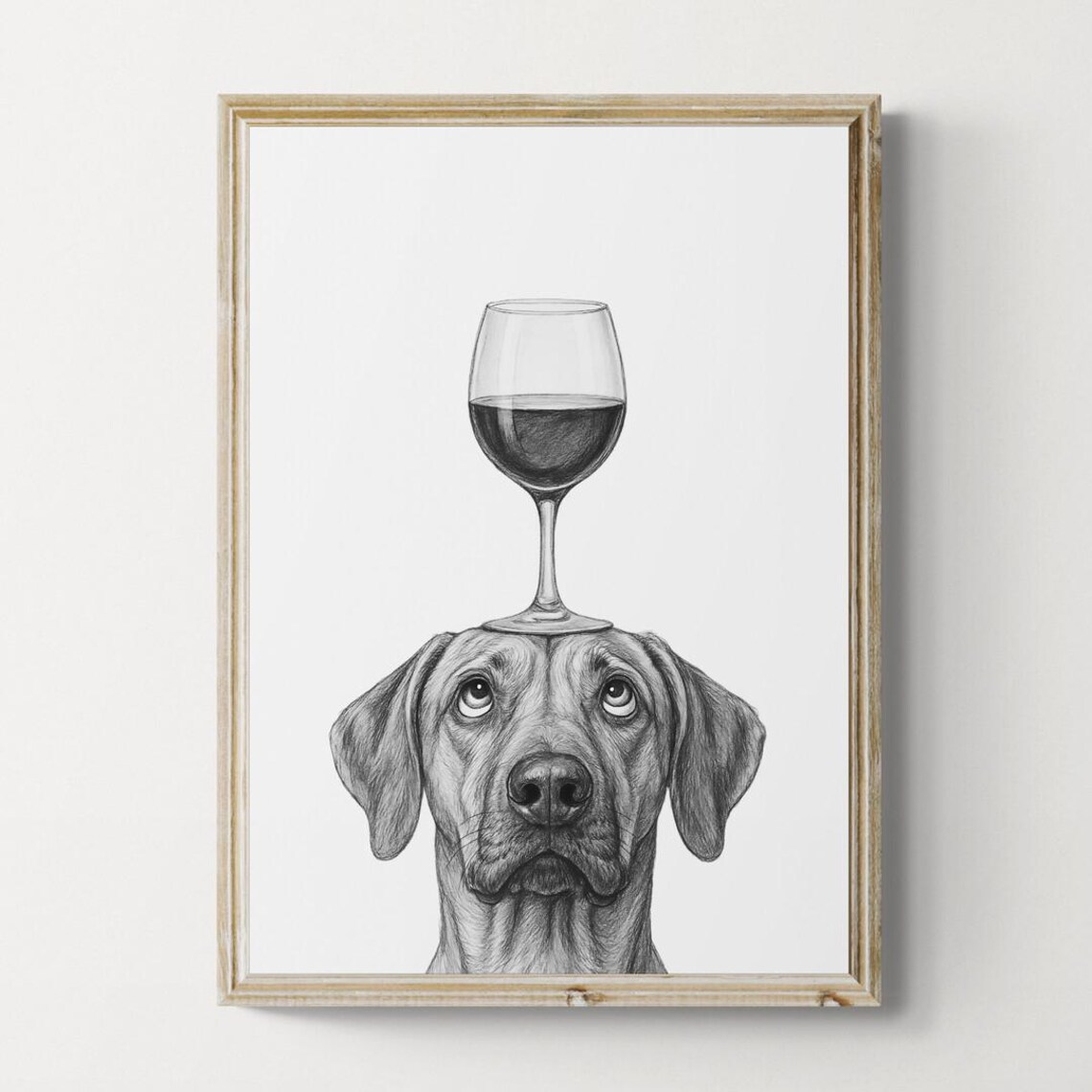 Rhodesian Ridgeback Dog Art Print Funny And Wine Drawing Lover Wall Decor Lovers Gifts