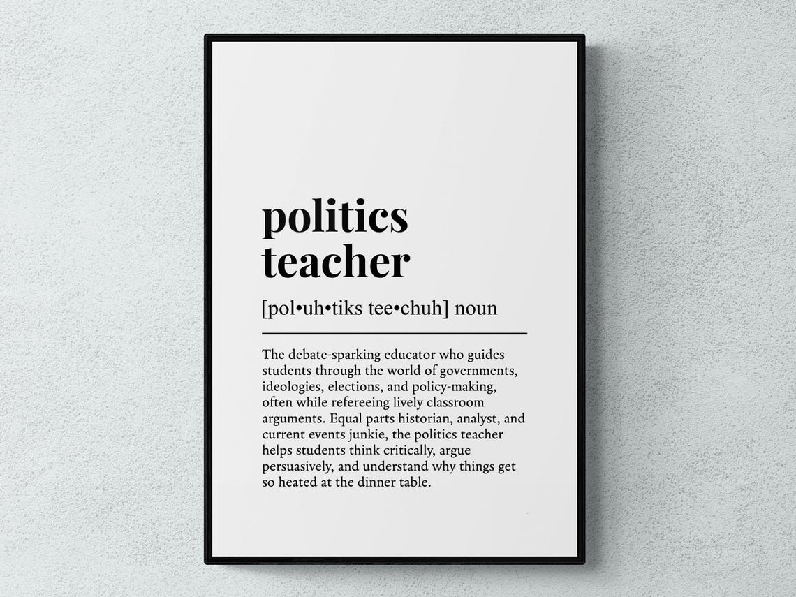 Politics Teacher Dictionary Definition Debate Mentor Gift Poster