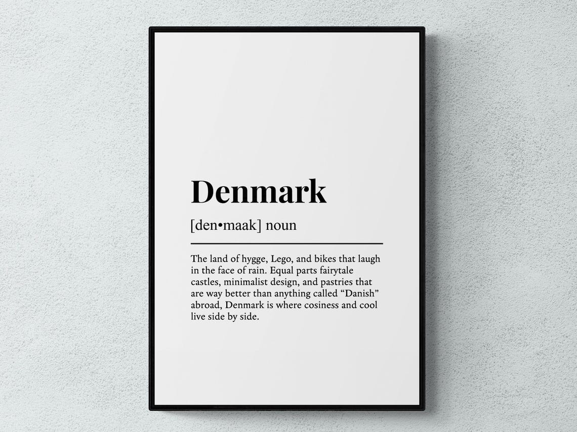 Denmark Definition Dictionary Typography Hygge Travel Gift Poster