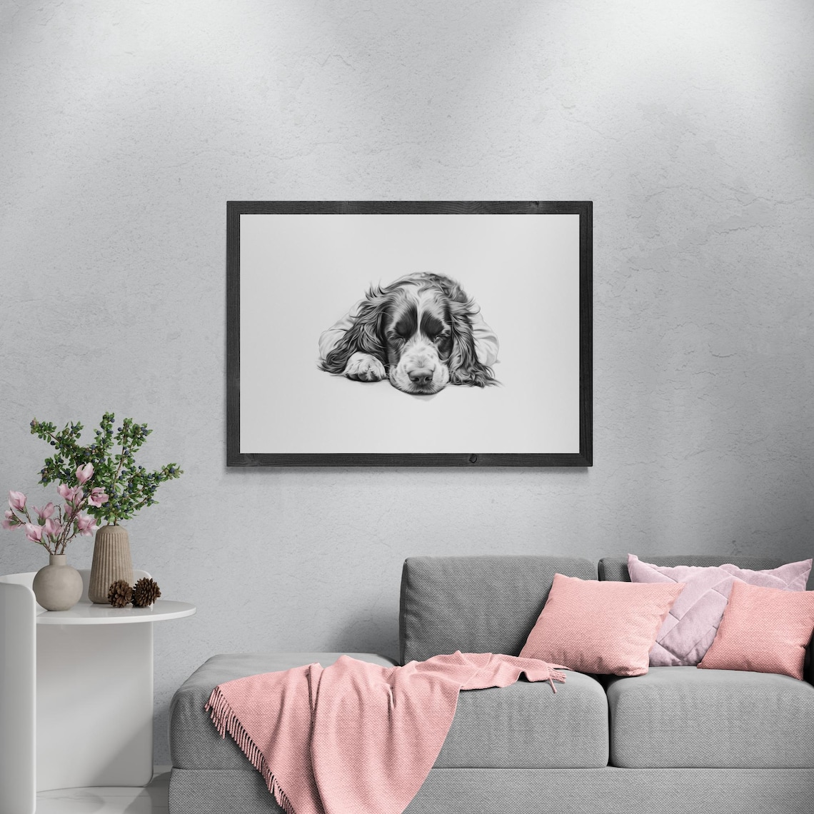 Sleeping Springer Spaniel Vintage Dog Sketch Art Print - Image 3