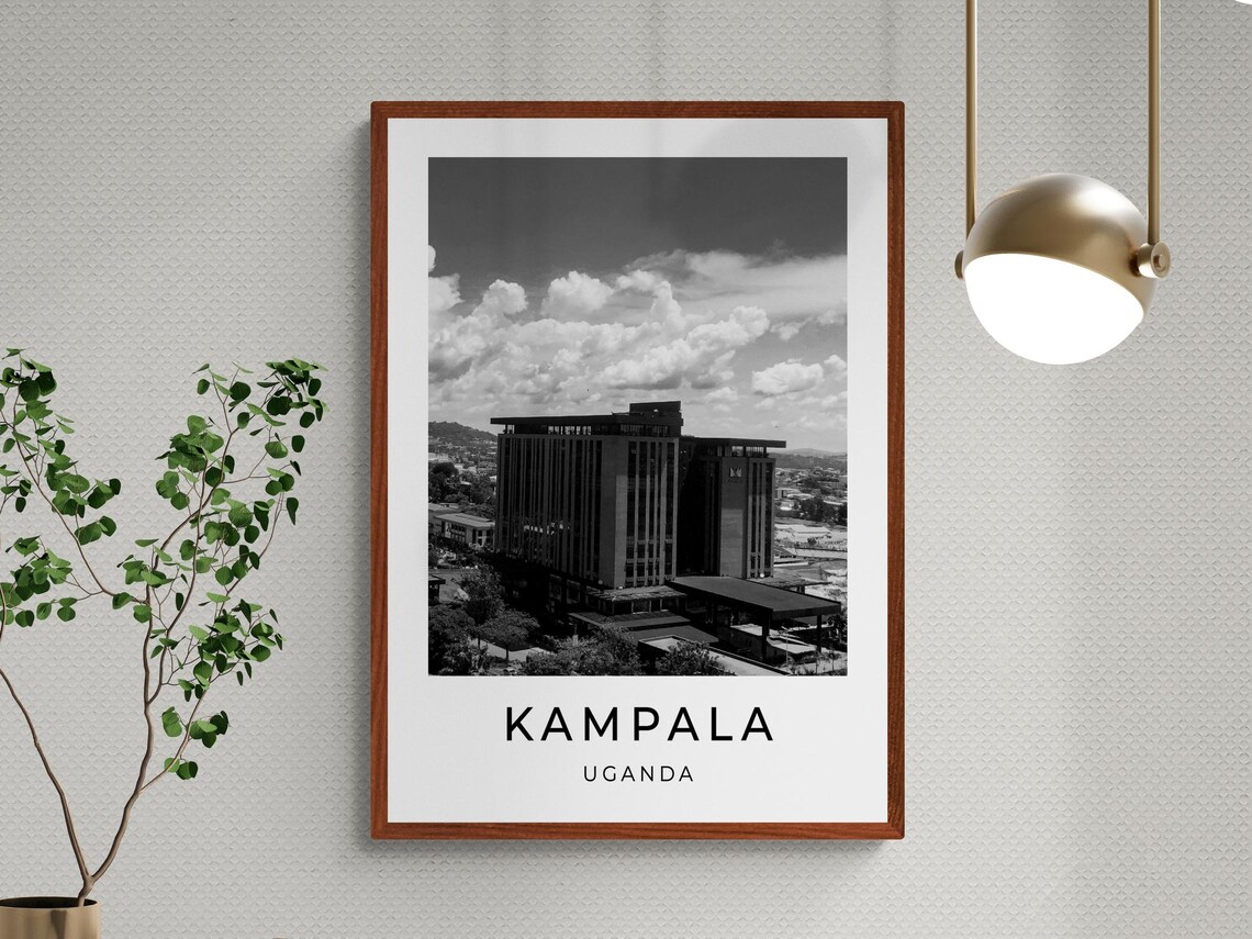 Kampala Uganda Modern High Rise Cityscape Monochrome Travel Poster - Image 3