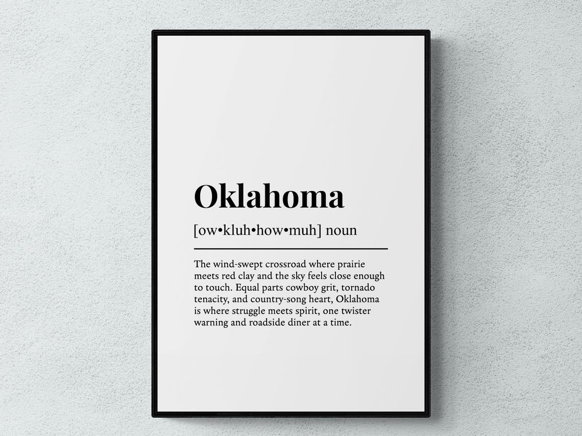 Oklahoma Funny Dictionary Definition Wind Swept Prairie State Poster