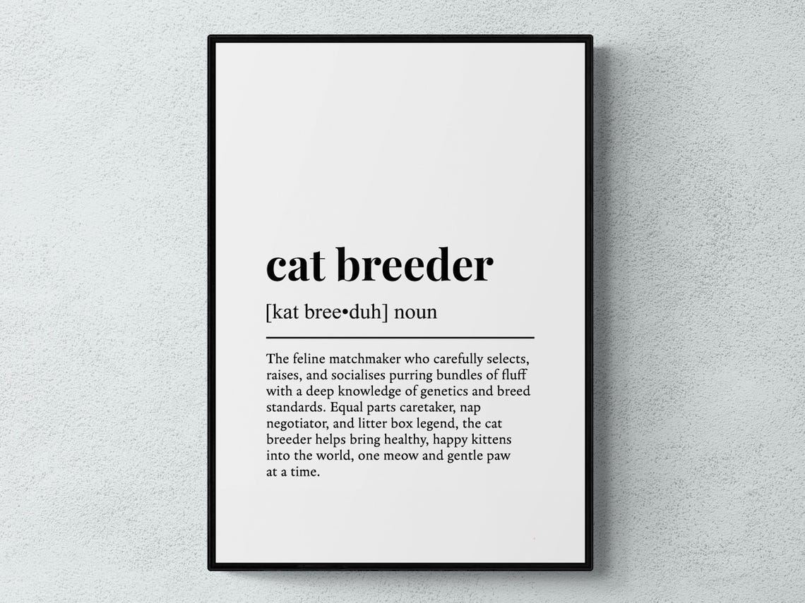 Cat Breeder Funny Dictionary Definition Monochrome Typography Poster