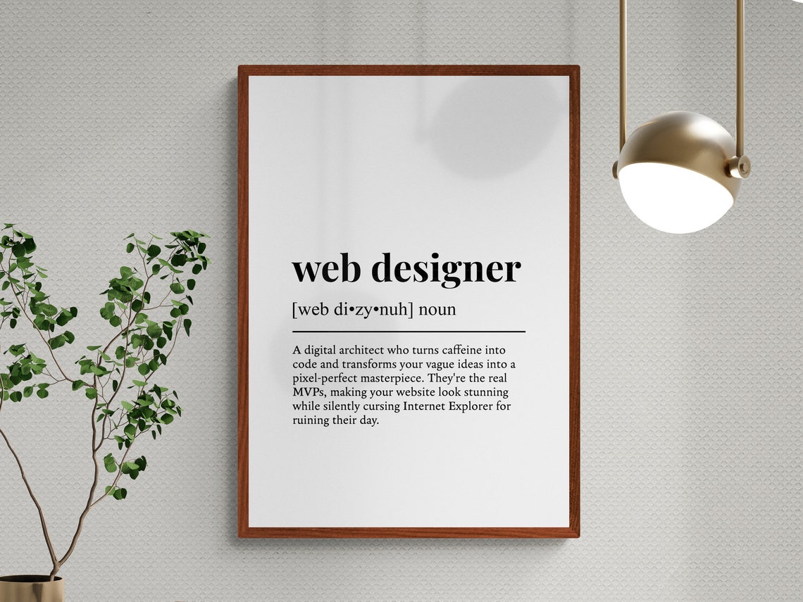 Web Designer Funny Definition Dictionary Style Black White Wall Poster - Image 3