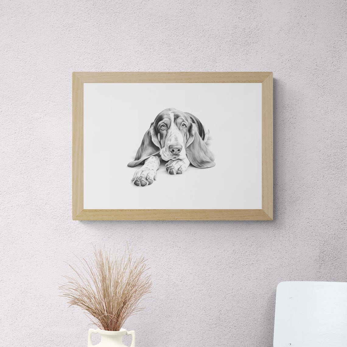 Basset Hound Long Ears Dog Sketch Lying Down Vintage Dog Poster - Image 2