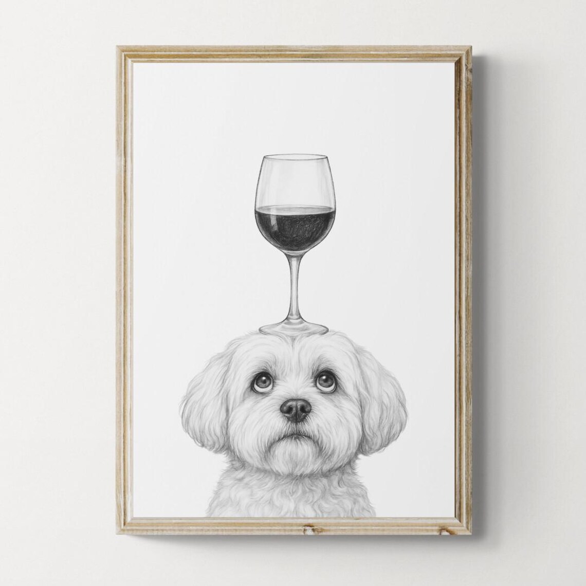 Cavachon Dog Art Print Funny And Wine Drawing Lover Wall Decor Lovers Gifts