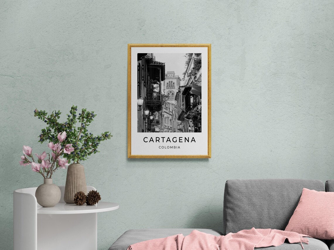 Cartagena Colombia Travel Poster, Black And White - Image 2