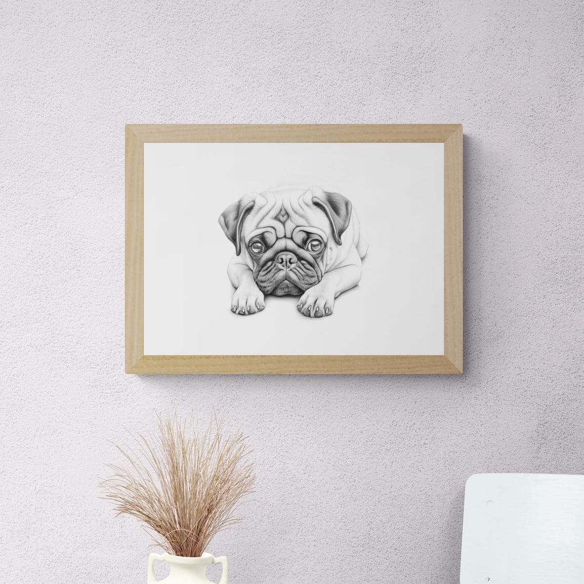 Pug Puppy Wrinkled Flat Face Puppy Pencil Sketch Portrait Print - Image 2