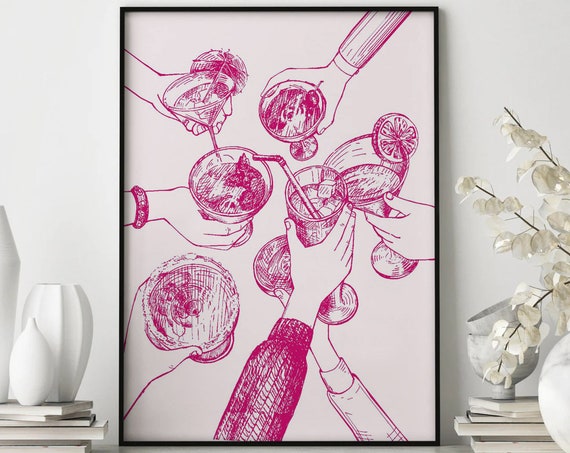 Cheers Print Pink Cheers Sign Print Bar Cart Wall Decor Cheers Wall Art Bar Cart Accessories