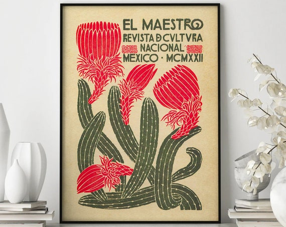 Mexican Exhibition Art Poster Cactus Wall Art Mexico Travel Poster Vintage Wall Art El Maestro Poster Mexican Culture Print