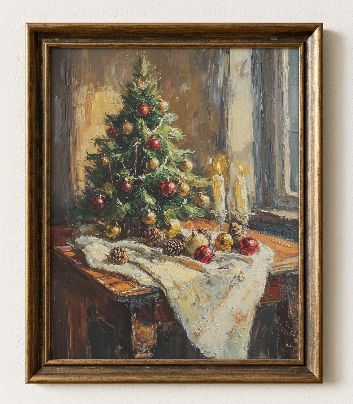 Christmas Table Scene Vintage Art Print Candles Tree 682