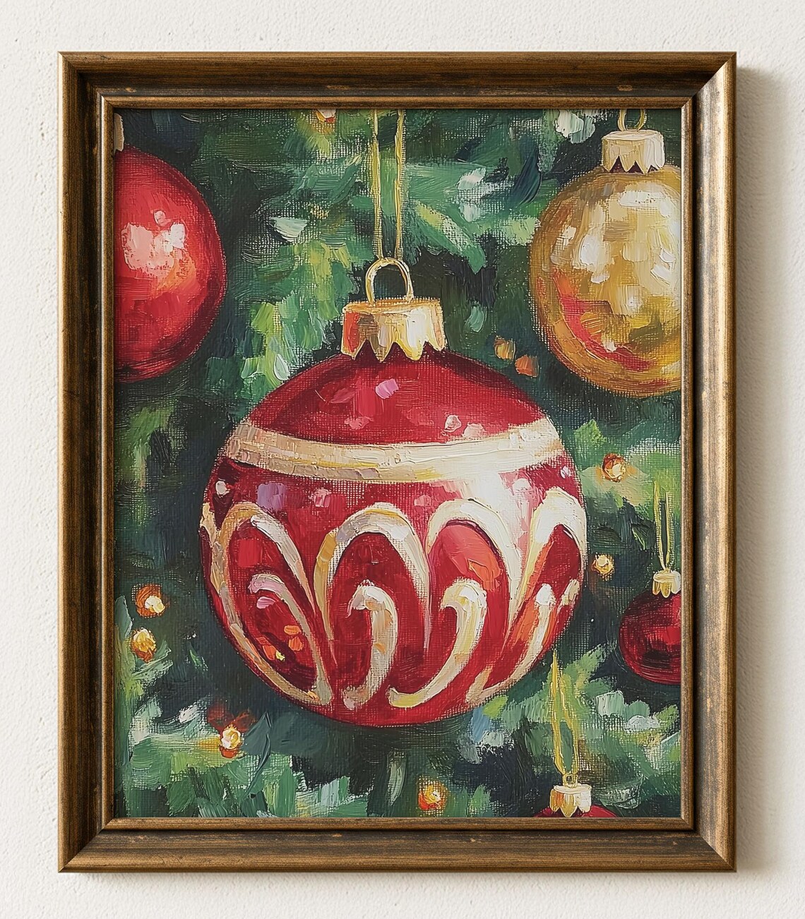 Vintage Christmas Ornament Painting, Festive Holiday