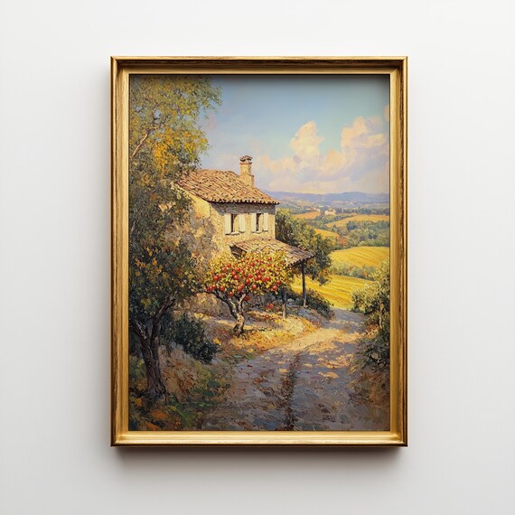 Rustic Farmhouse Autumn Landscape Art Vintage Cottage Wall Decor 540