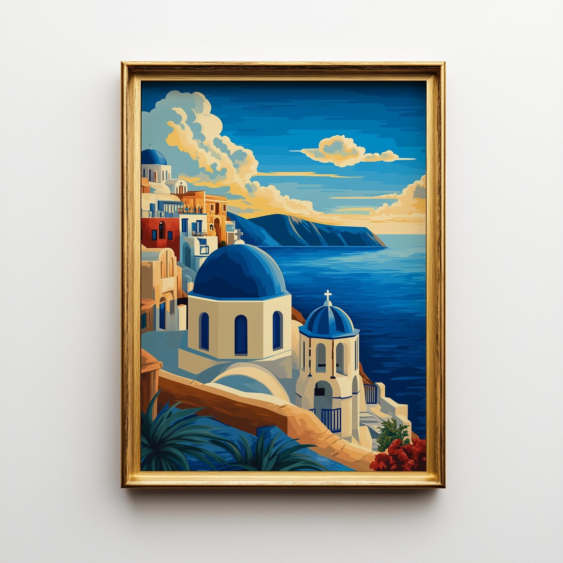 Santorini Art Deco Travel Poster, Greek Island Decor