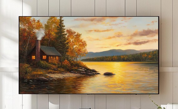 Autumn Lake Sunset Frame Tv Art Rustic Cabin Decor 15