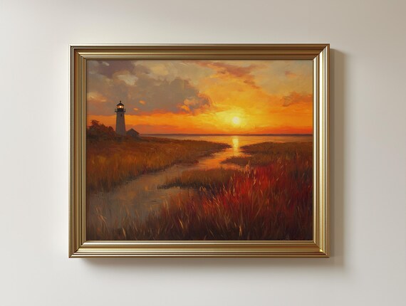 Lighthouse Sunset Print Chesapeake Bay Autumn Seascape 392