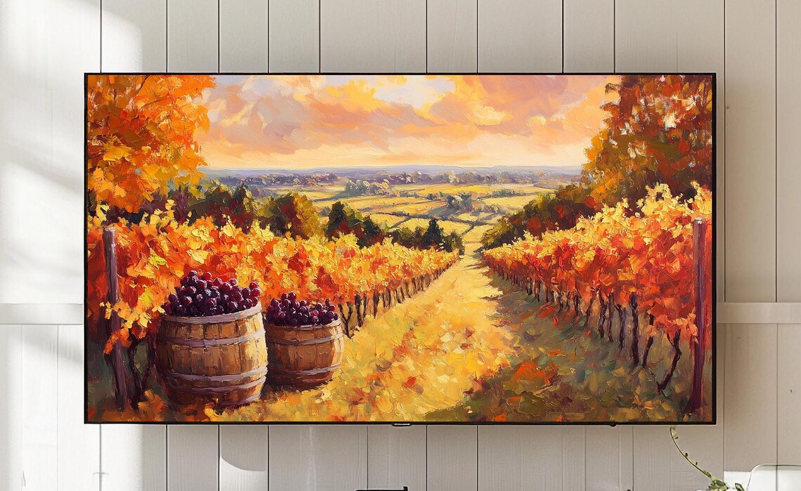 Autumn Vineyard Landscape Frame Tv Art Golden Fall Decor 729