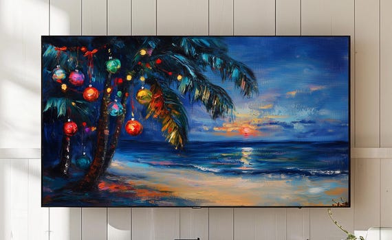 Tropical Beach Sunset Palm Tree Art