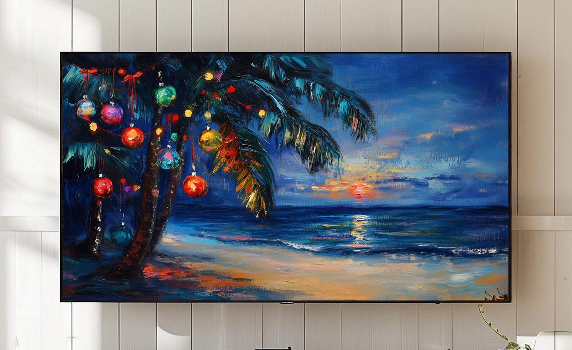 Tropical Beach Sunset Palm Tree Art
