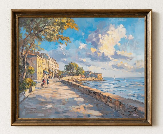 Seaside Promenade Expressive Coastal Art Print