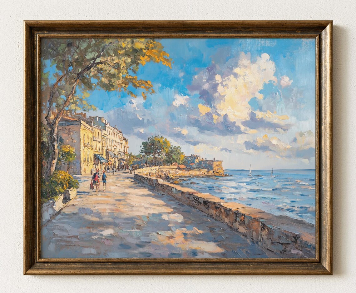 Seaside Promenade Expressive Coastal Art Print