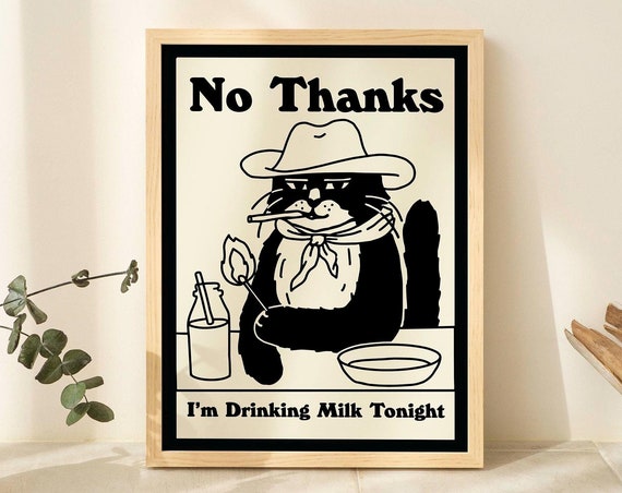 Cowboy Cat Retro Drink Poster, Kitchen Decor
