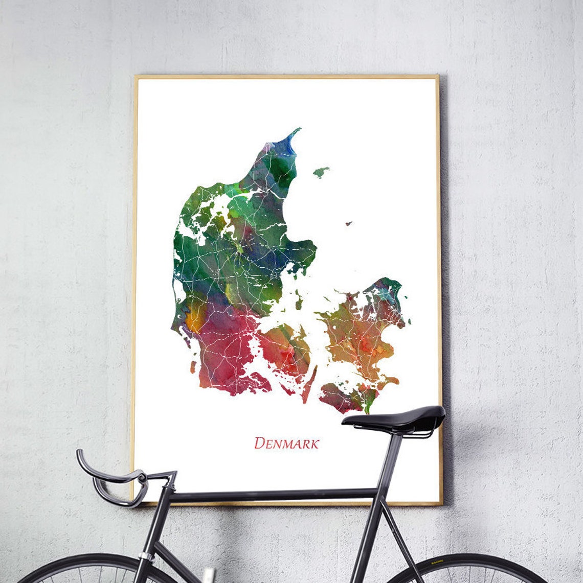 Denmark Map Colorful Watercolor Country Outline Modern Art Print