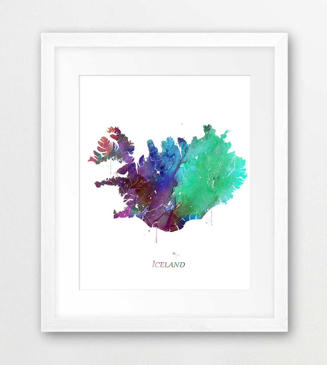 Iceland Map Watercolor Poster Print, Home Office Decor