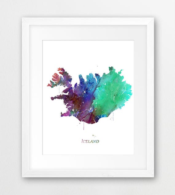 Iceland Map Watercolor Poster Print, Home Office Decor