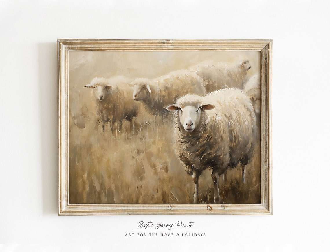 Flock Of Sheep Golden Field Soft Warm Rustic Animal Art Poster