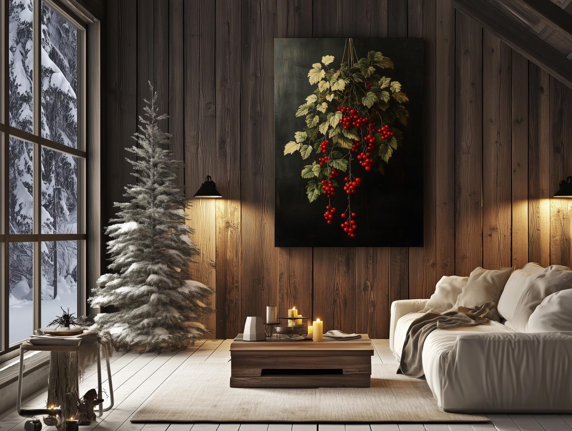 Vivid Hanging Red Currants Botanical Branch on Dark Art Poster - Image 7