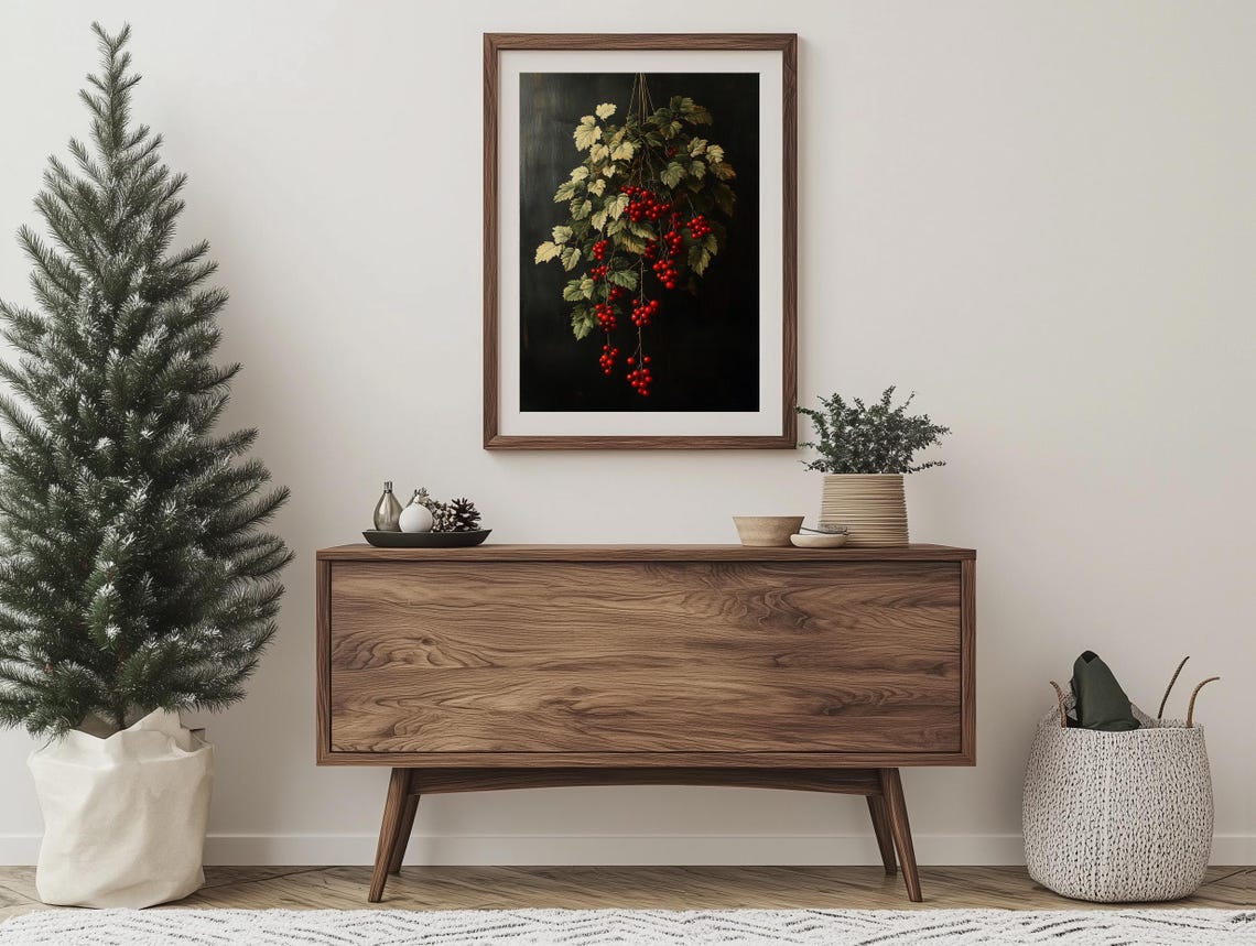 Vivid Hanging Red Currants Botanical Branch on Dark Art Poster - Image 6