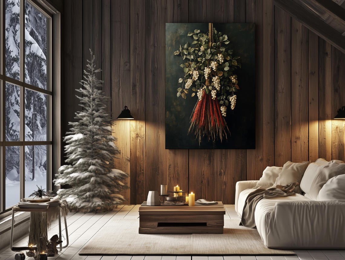 Hanging White Berries Botanical Bouquet on Dark Minimal Art Poster - Image 6