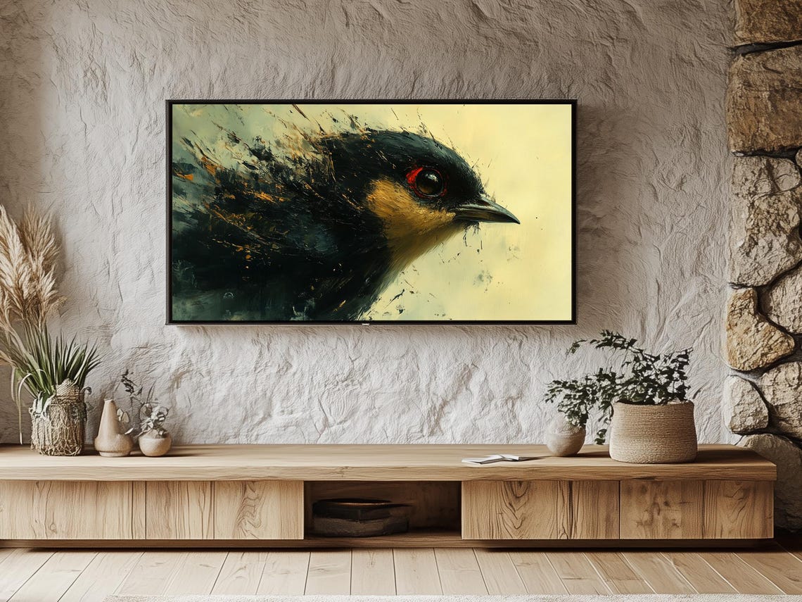 Bold Abstract Black Bird Head Dramatic Wildlife Painting Poster - Image 3