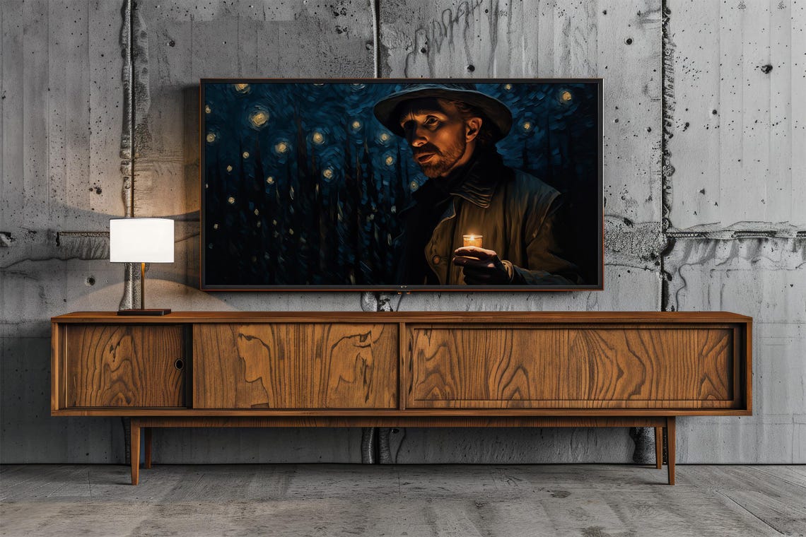 Van Gogh Inspired Starry Night Man With Candle Swirling Sky Art Poster - Image 4