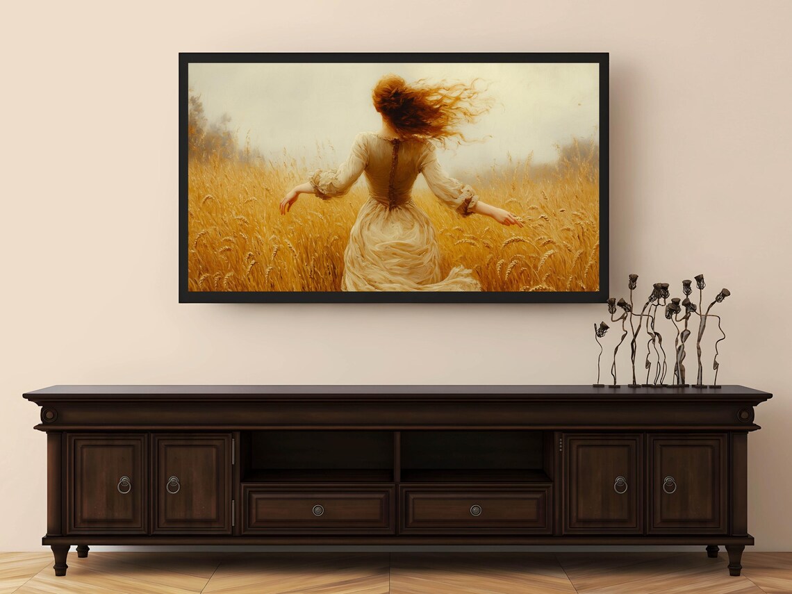 Red Haired Woman In Golden Wheat Field Vintage Style Art Poster - Image 6